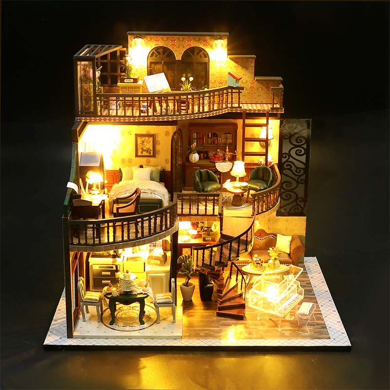 DIY Wooden 3D Puzzle Three-story Loft Apartment Vintage Building Model Creative Toy Gift for Adult Desk Decoration
