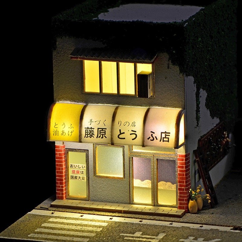 New 1:64 Scale Wood Handmade Assembly DIY Miniature Japanese Tofu Shop Street Scene Car Model