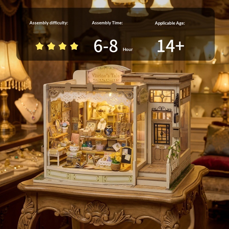 DIY Miniature House Jewelry Store Wooden Handmade Model Assembly Art Toy Birthday Gift in Color Box