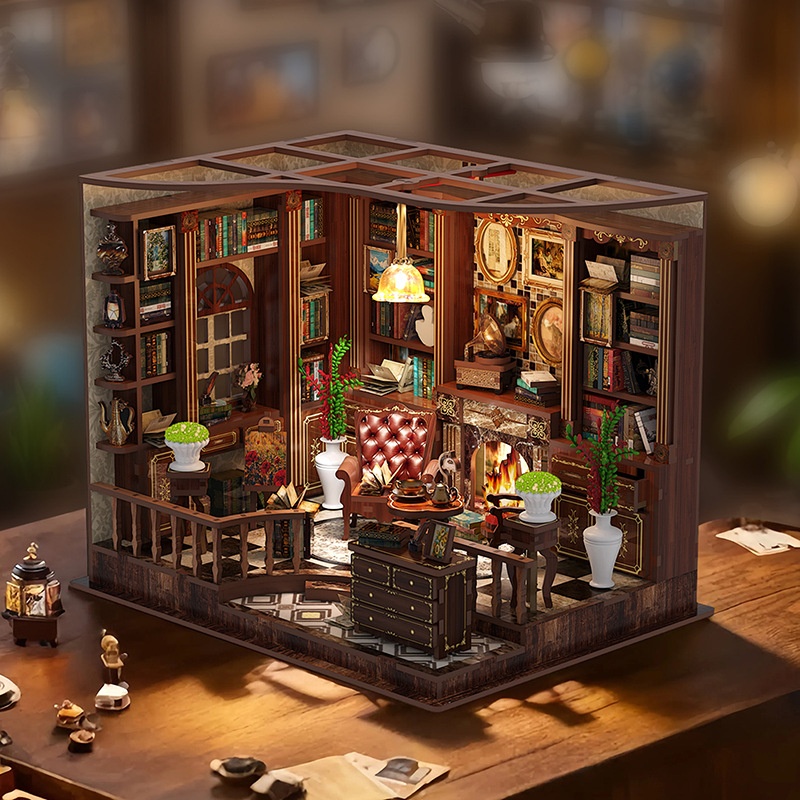 DIY Left Bank Study Cottage 3D Assembly Wooden Building Model Adult Decompression Desktop Decoration Toy Gift