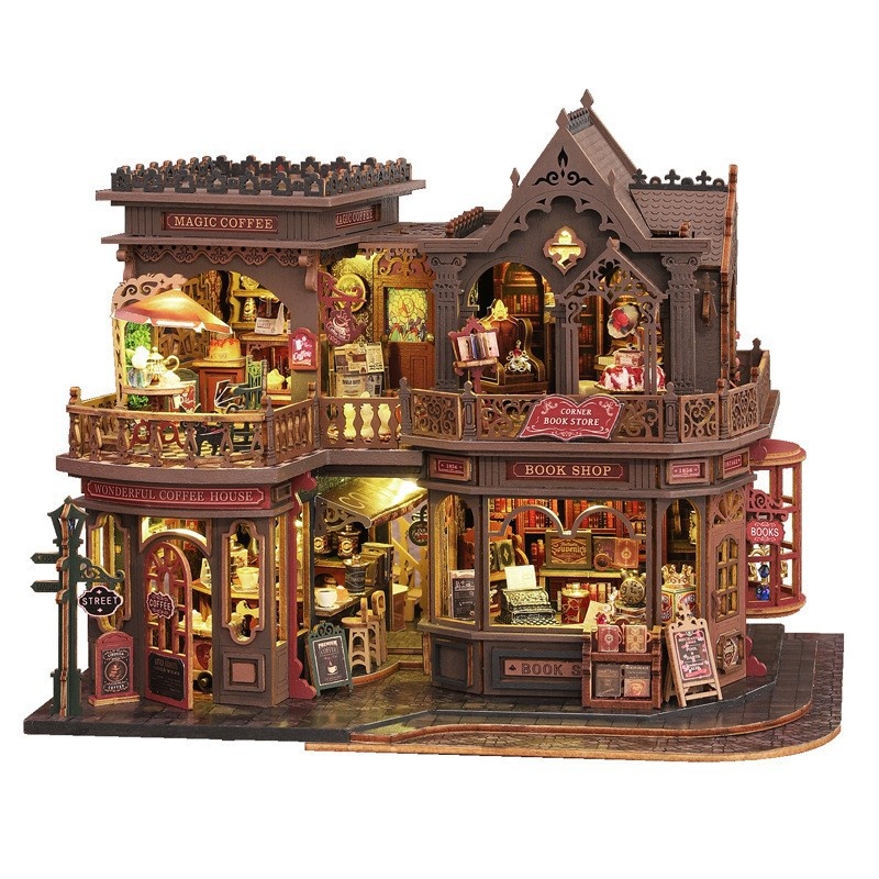 DIY Wood Cottage Book Letter Coffee Handmade Assembly Villa Model Decoration Exquisite Stress Relief Birthday Gift