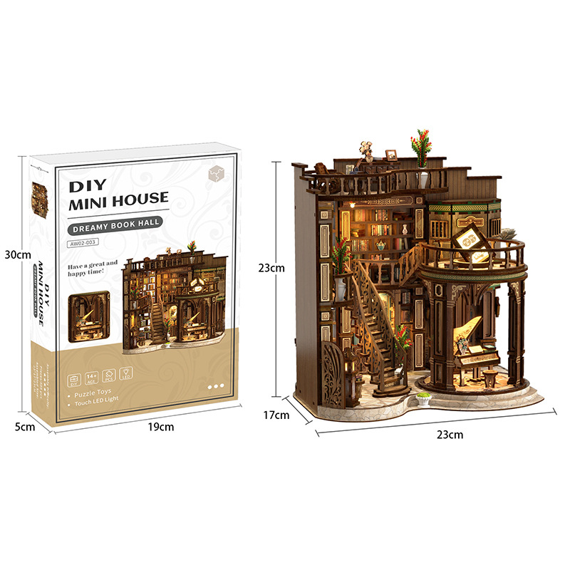 DIY Dream Bookstore 3D Hand-assembled Wood Building Model Creative Toy Gift for Women House Decoration