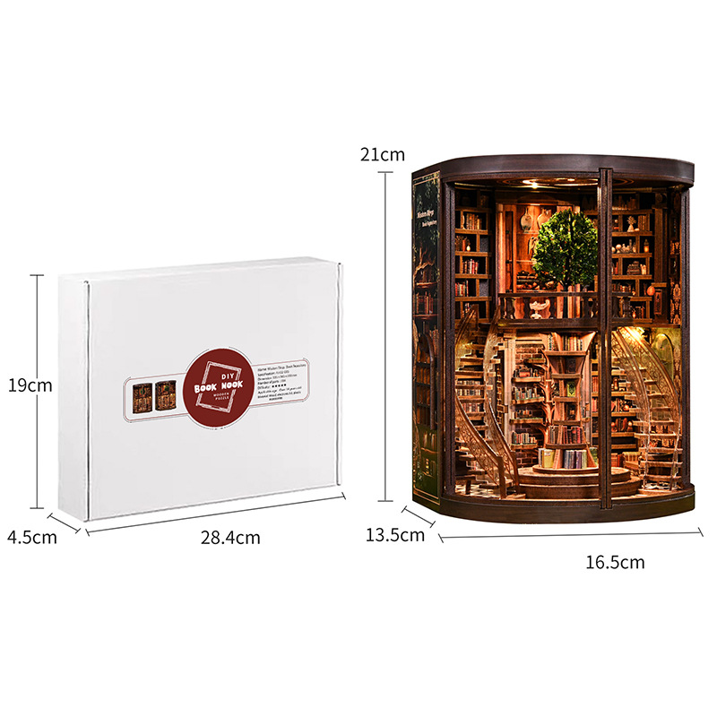 Hut DIY Smart Annual Ring Bookstore 3D Hand-assembled Wooden Building Model Ornaments Creative Baby Toys Gift