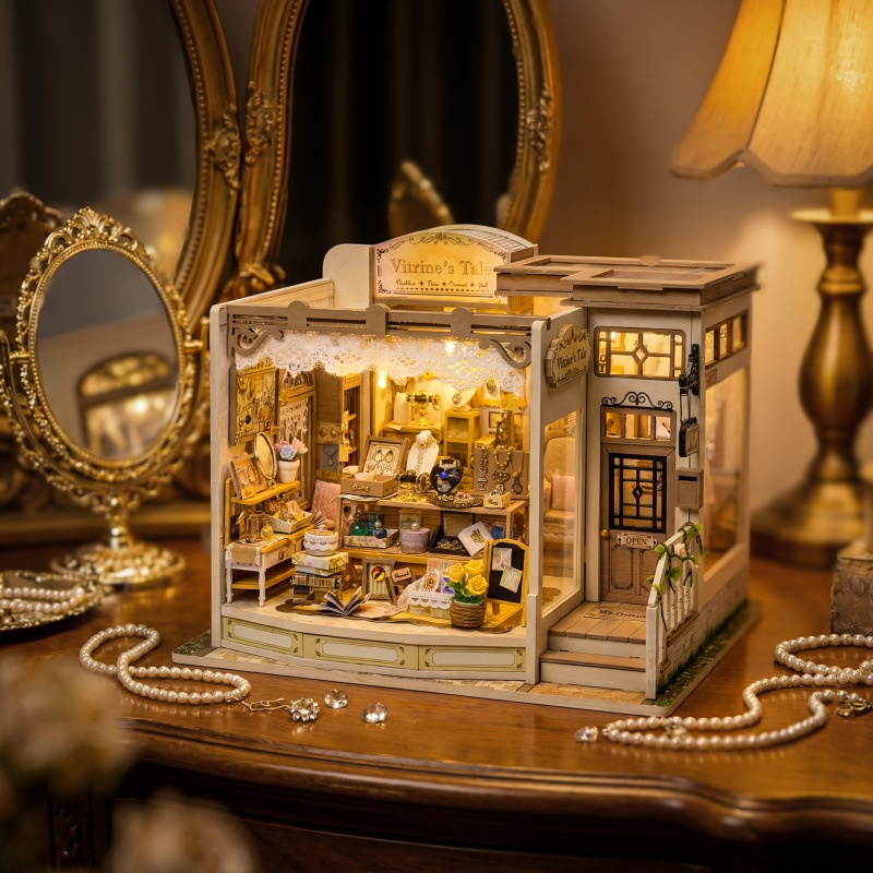 DIY Miniature House Jewelry Store Wooden Handmade Model Assembly Art Toy Birthday Gift in Color Box