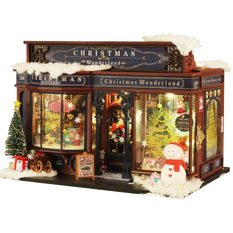 DIY Wooden Doll House Cottage Christmas Wonderland Handmade Assembled Villa Model Ornament 32x21x6cm Multi-Color Exquisite Gift