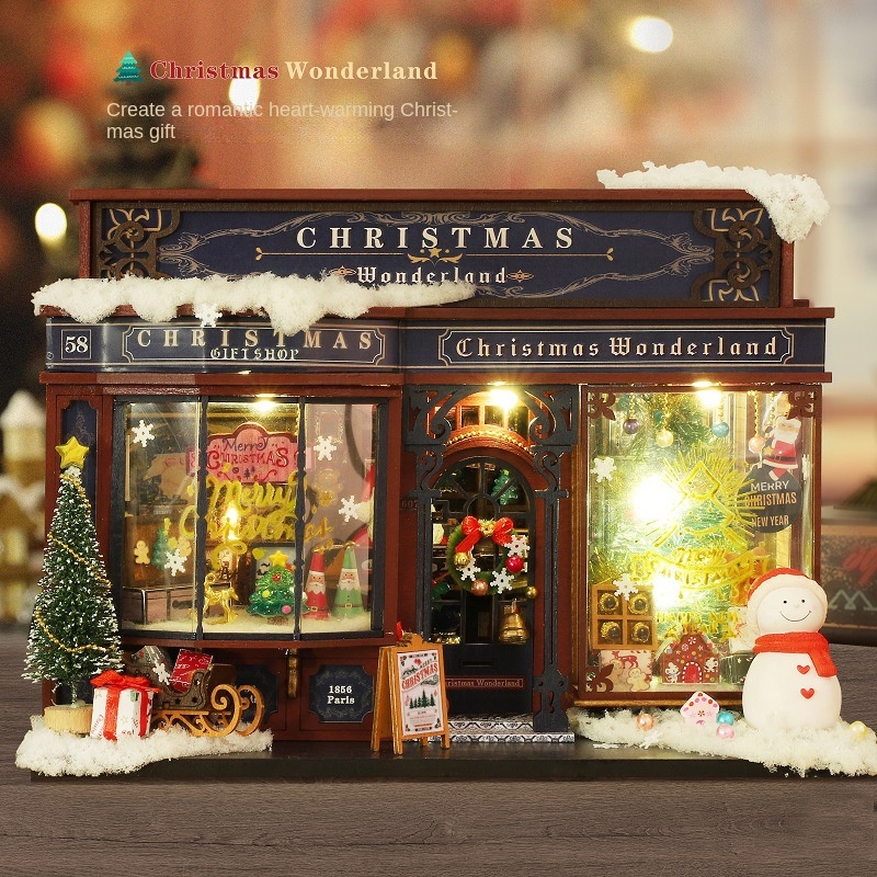 DIY Wooden Doll House Cottage Christmas Wonderland Handmade Assembled Villa Model Ornament 32x21x6cm Multi-Color Exquisite Gift