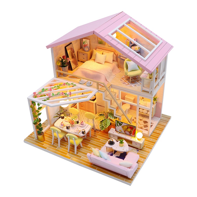 DIY Sweet Time Cottage Wooden Handmade Assembled Villa Model Creative Duplex Loft Gift for Girls Color Box