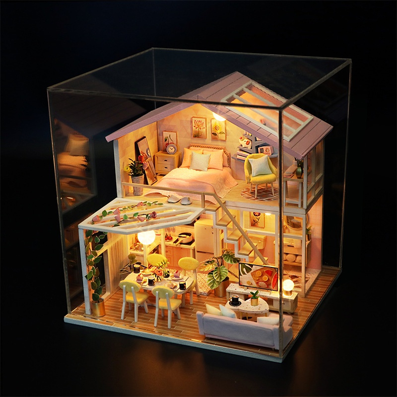 DIY Sweet Time Cottage Wooden Handmade Assembled Villa Model Creative Duplex Loft Gift for Girls Color Box