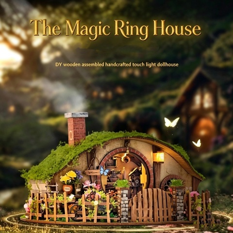 Whale Empty Illusion Ring DIY 3D Stereoscopic Wooden Assembly Model Cottage