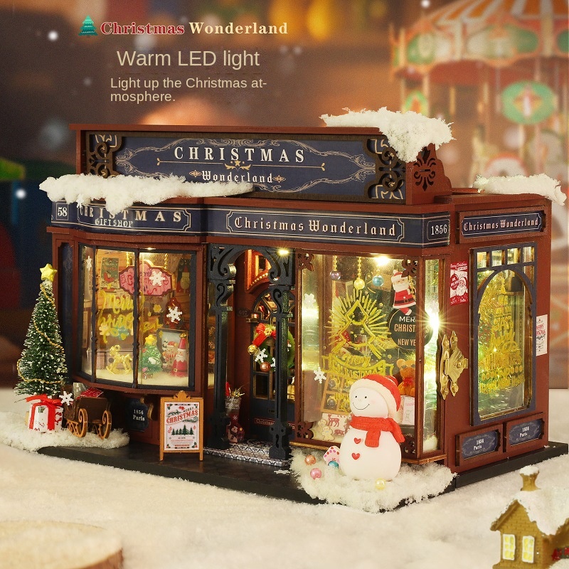 DIY Wooden Doll House Cottage Christmas Wonderland Handmade Assembled Villa Model Ornament 32x21x6cm Multi-Color Exquisite Gift