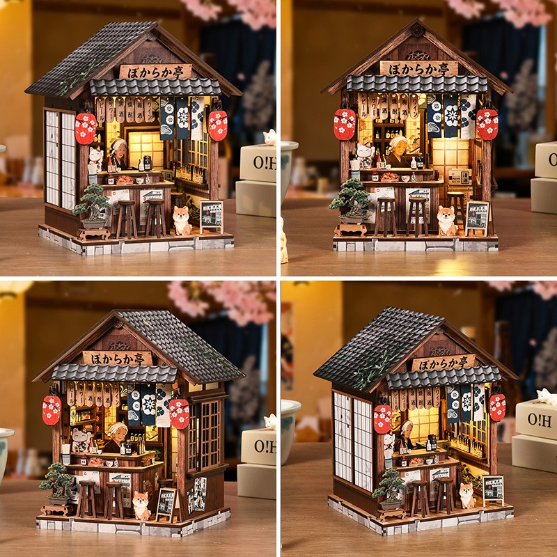 DIY Yiran Izakaya 3D Handmade Assembly Wood Building Model Creative Toy Gift House Decoration Color Box
