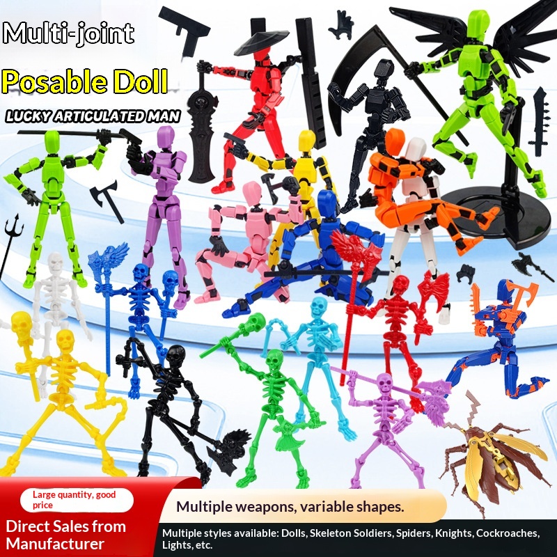 Hot-selling Plastic Multi-joint Movable Lucky Birthday Decoration Trendy Model Toy Assembly Action Figure 3D