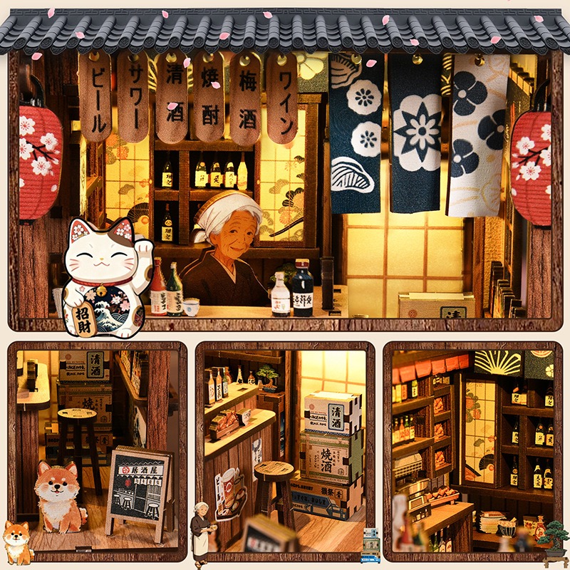 DIY Yiran Izakaya 3D Handmade Assembly Wood Building Model Creative Toy Gift House Decoration Color Box