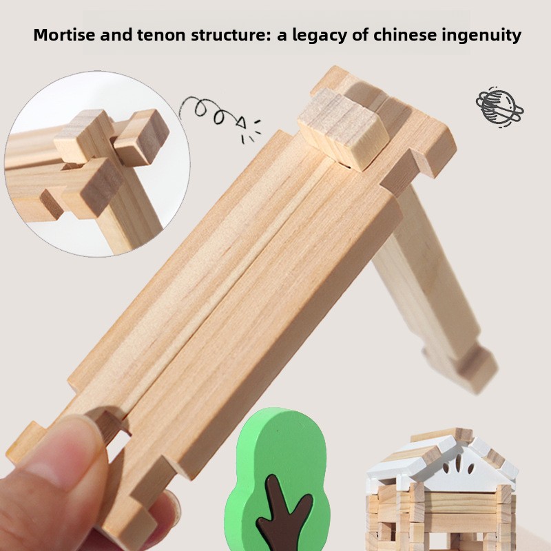 Little Architect Luban Mortise Tenon Structure Building Blocks Educational Assembled Original Wooden Building House for 4-6Y