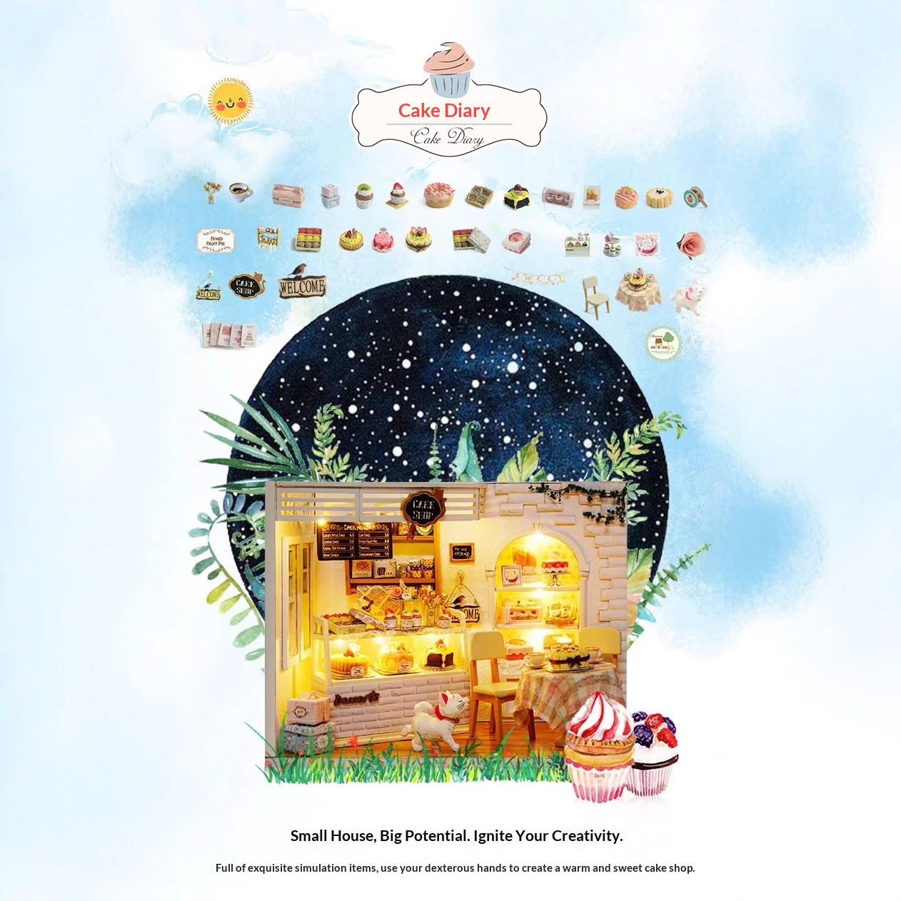 Smart Fun House DIY Cake Diary Cottage Wooden Finished Model Gift for Boys and Girls Birthday Creative Building