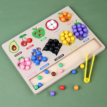 Wooden beaded fruit color sorting puzzle