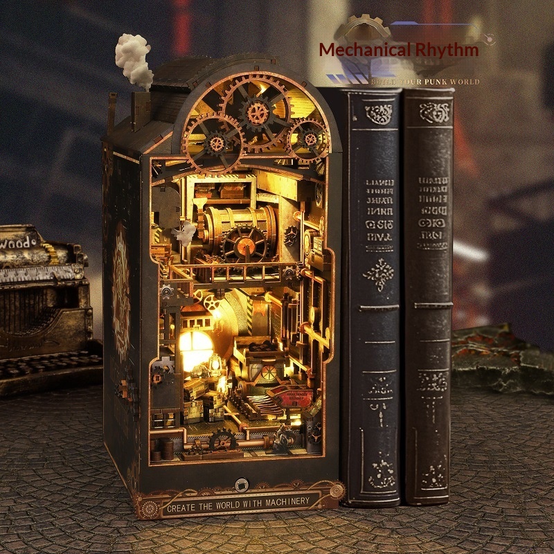 DIY Cottage Mechanical Rhythm 3D Assembled Wood Book Stand House Miniature Model