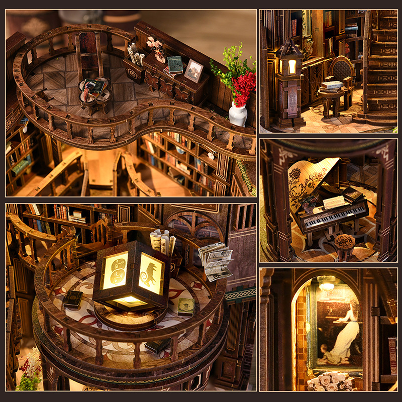 DIY Dream Bookstore 3D Hand-assembled Wood Building Model Creative Toy Gift for Women House Decoration