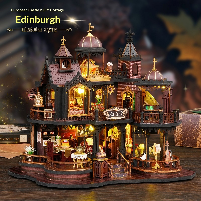 DIY Edinburgh Handmade Wooden Large Villa House Model Kit Exquisite Gift for Architecture Lovers and Kids in Color Box