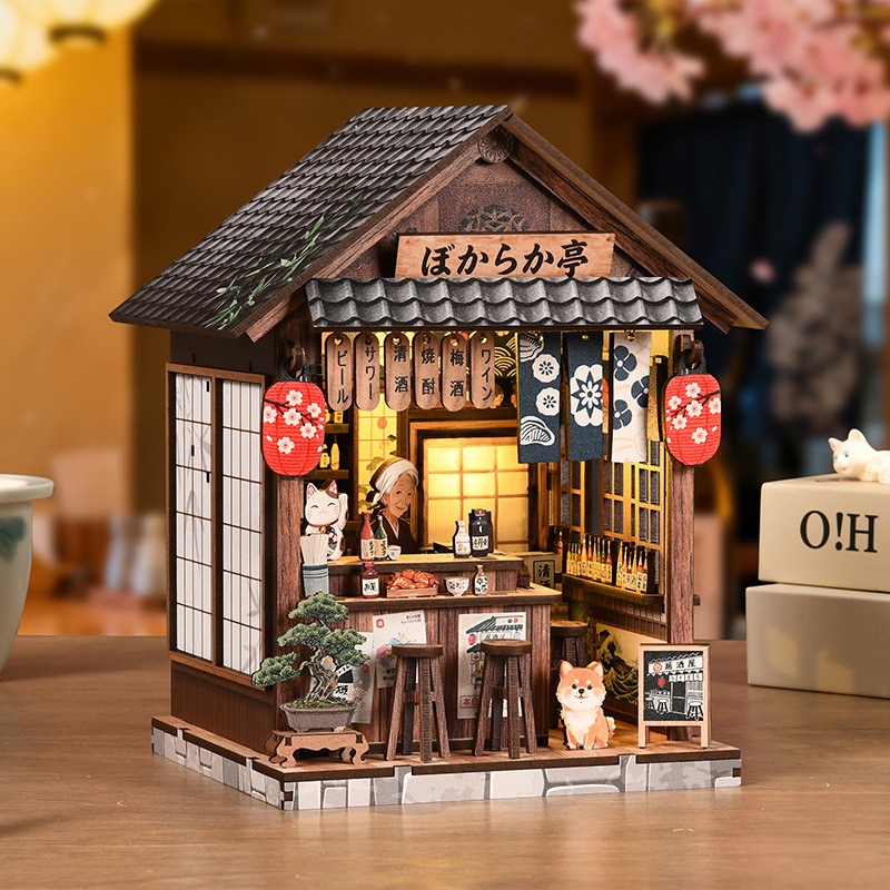 DIY Yiran Izakaya 3D Handmade Assembly Wood Building Model Creative Toy Gift House Decoration Color Box