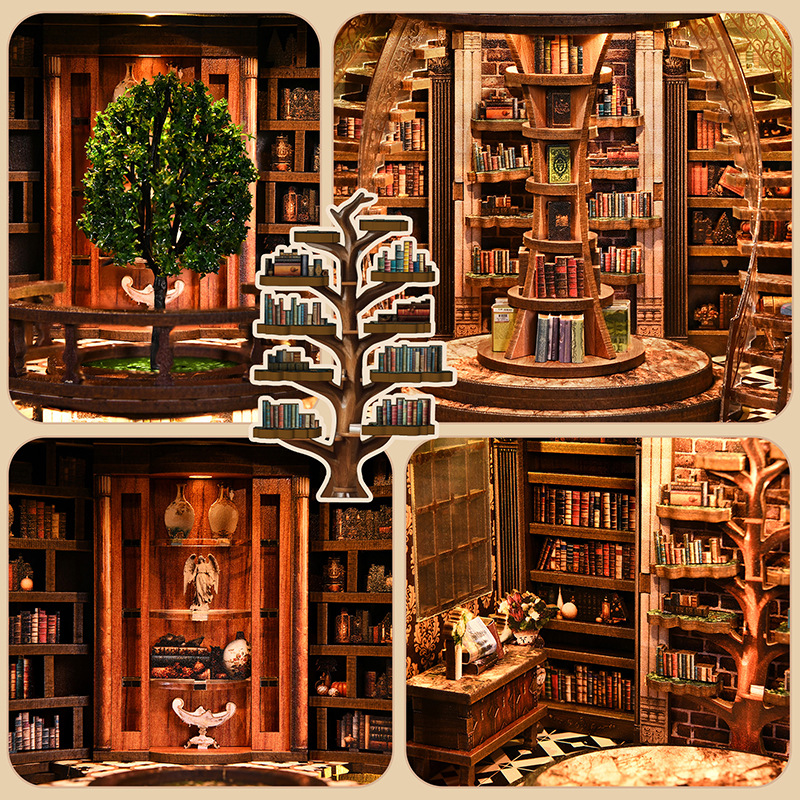 Hut DIY Smart Annual Ring Bookstore 3D Hand-assembled Wooden Building Model Ornaments Creative Baby Toys Gift