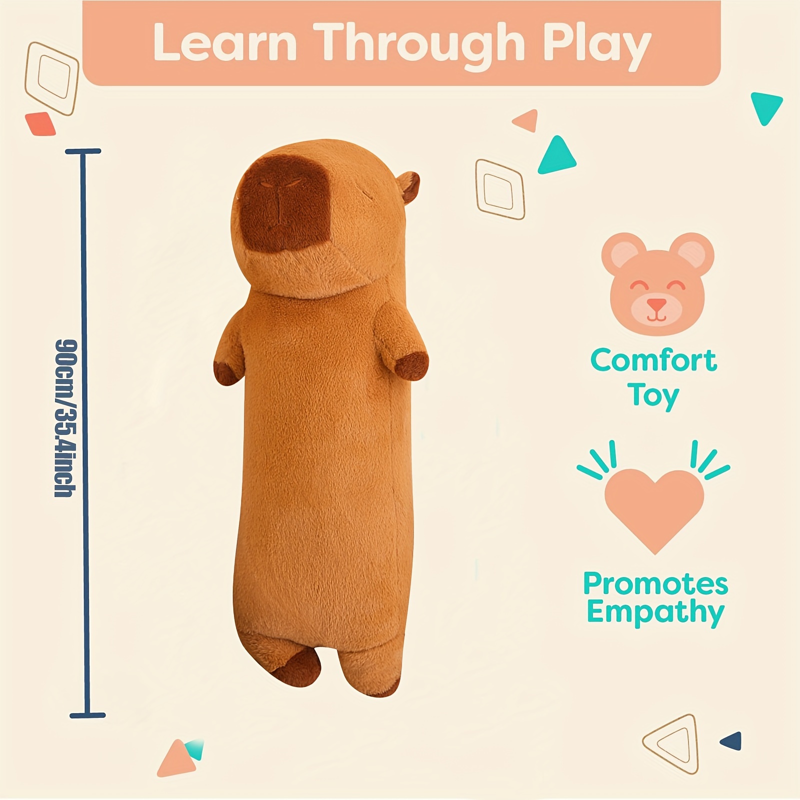 Akkun Extra-Long Capybara Plush Pillow-90cm/35.4in Light Brown Soft Stuffed Animal Body Pillow Realistic Cuddly Comfort Unisex