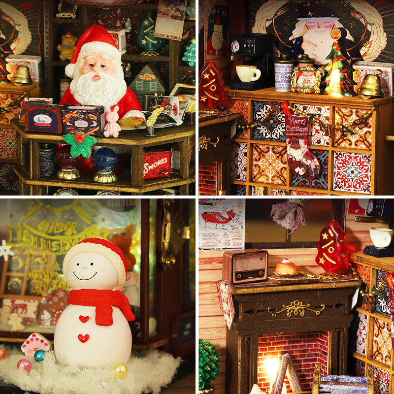 DIY Wooden Doll House Cottage Christmas Wonderland Handmade Assembled Villa Model Ornament 32x21x6cm Multi-Color Exquisite Gift