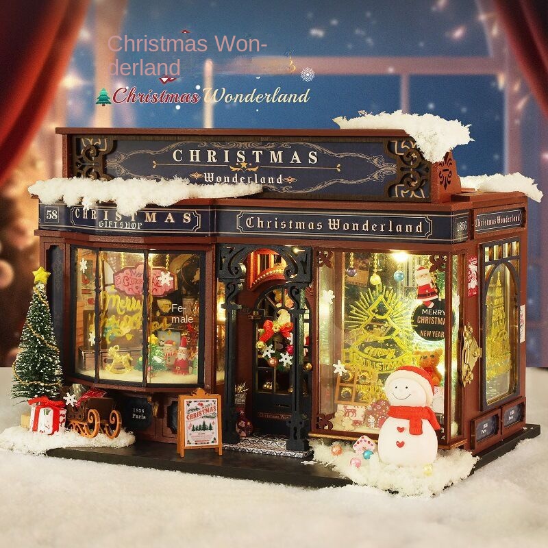 DIY Wooden Doll House Cottage Christmas Wonderland Handmade Villa Ornament