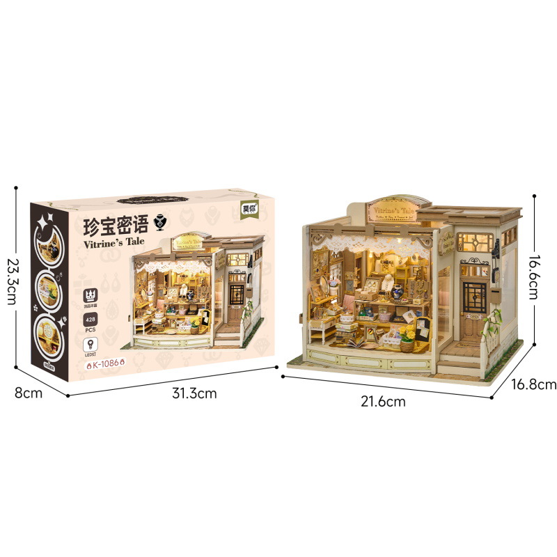 DIY Miniature House Jewelry Store Wooden Handmade Model Assembly Art Toy Birthday Gift in Color Box