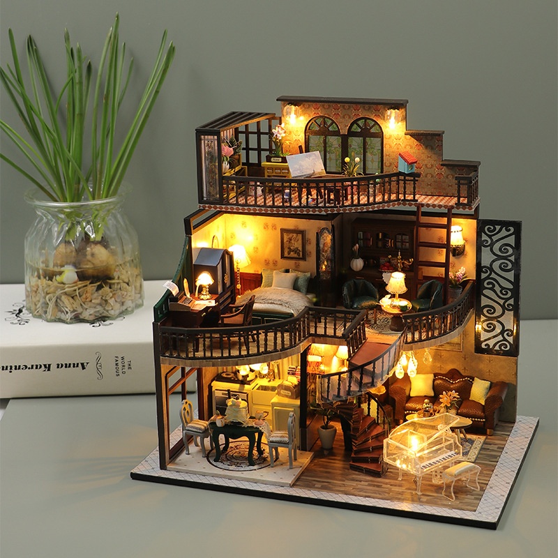 DIY Wooden 3D Puzzle Three-story Loft Apartment Vintage Building Model