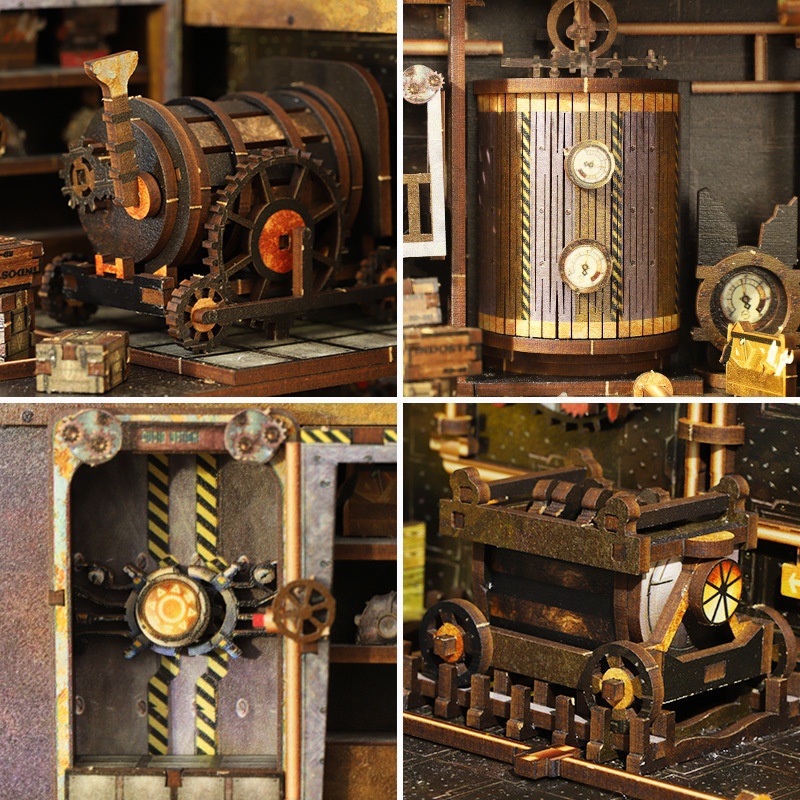 DIY Cottage Mechanical Rhythm 3D Assembled Wood Book Stand House Miniature Model Building Toy Color Box