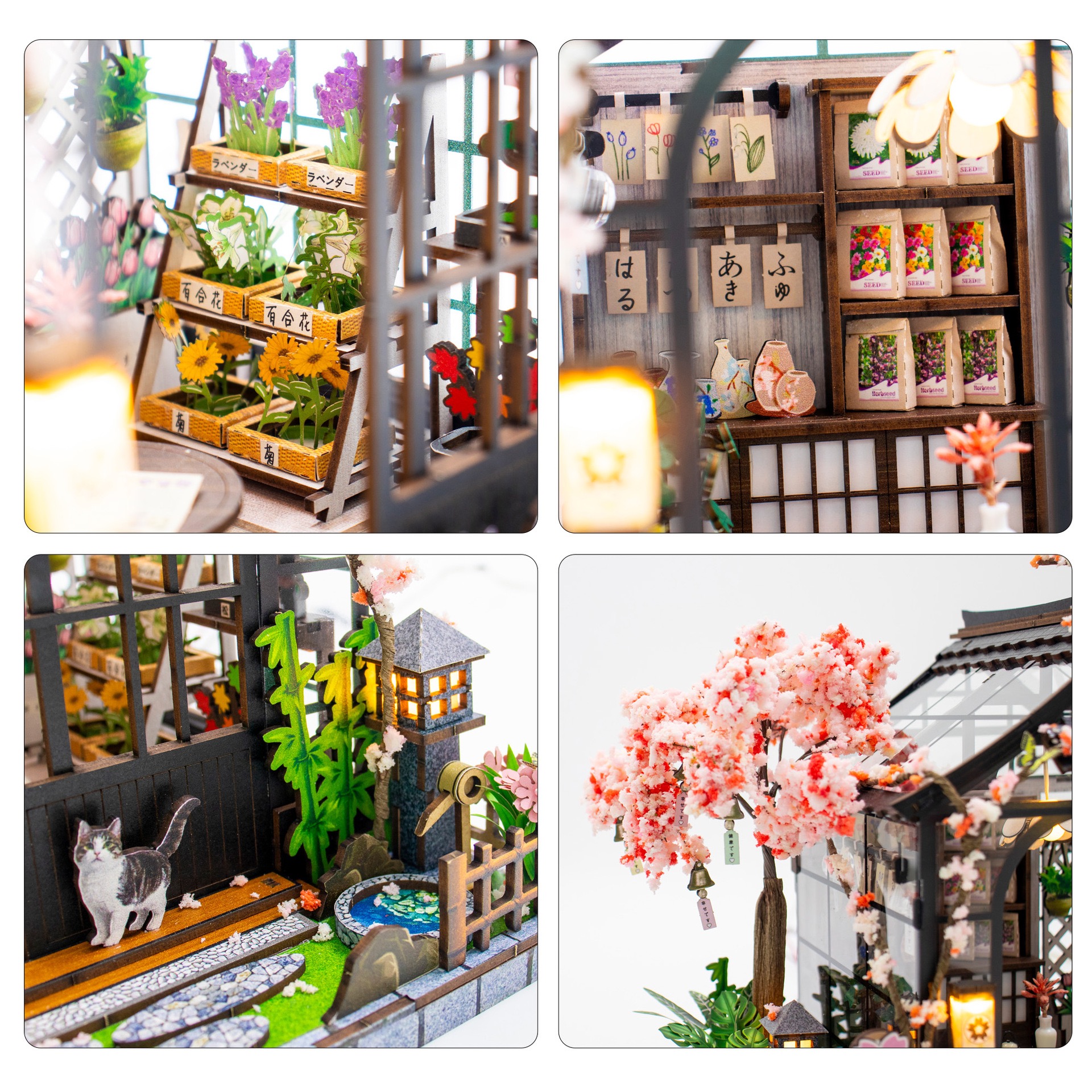 DIY Cottage Spring Field Cherry Language Greenhouse 3D Three-dimensional Assembly Wood Building Model Decompression Toy