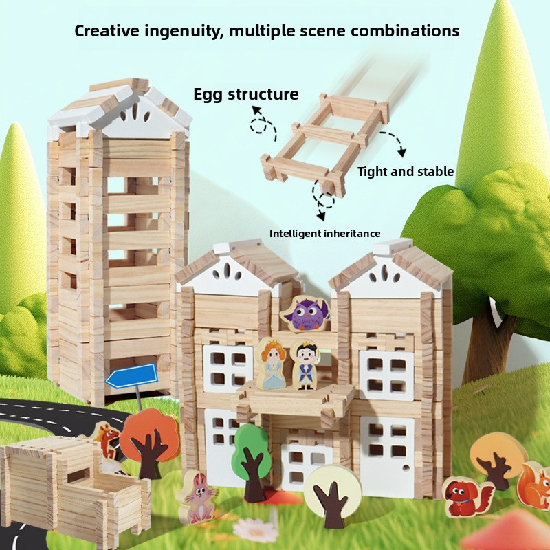 Little Architect Luban Mortise Tenon Structure Building Blocks Educational Assembled Original Wooden Building House for 4-6Y