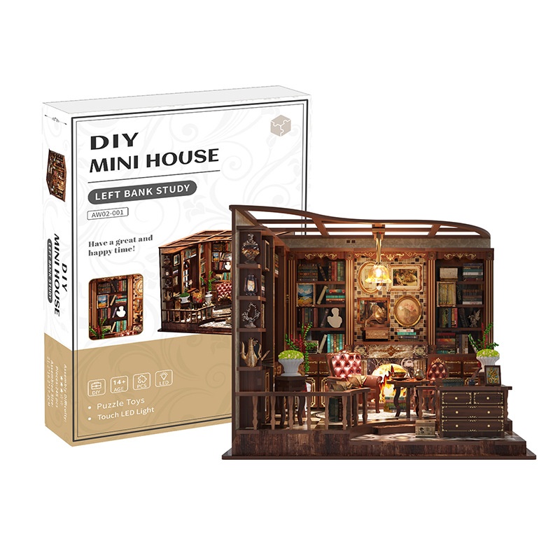 DIY Left Bank Study Cottage 3D Assembly Wooden Building Model Adult Decompression Desktop Decoration Toy Gift