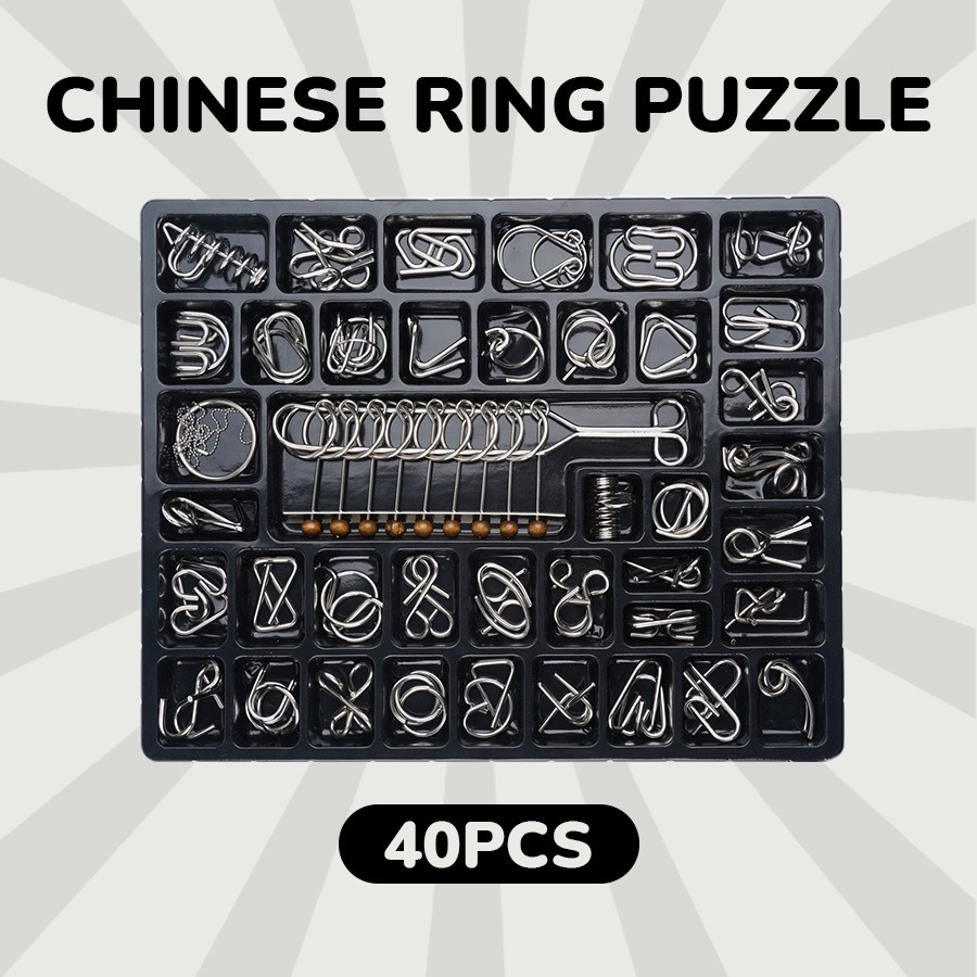 Nine linked rings 40-piece puzzle set