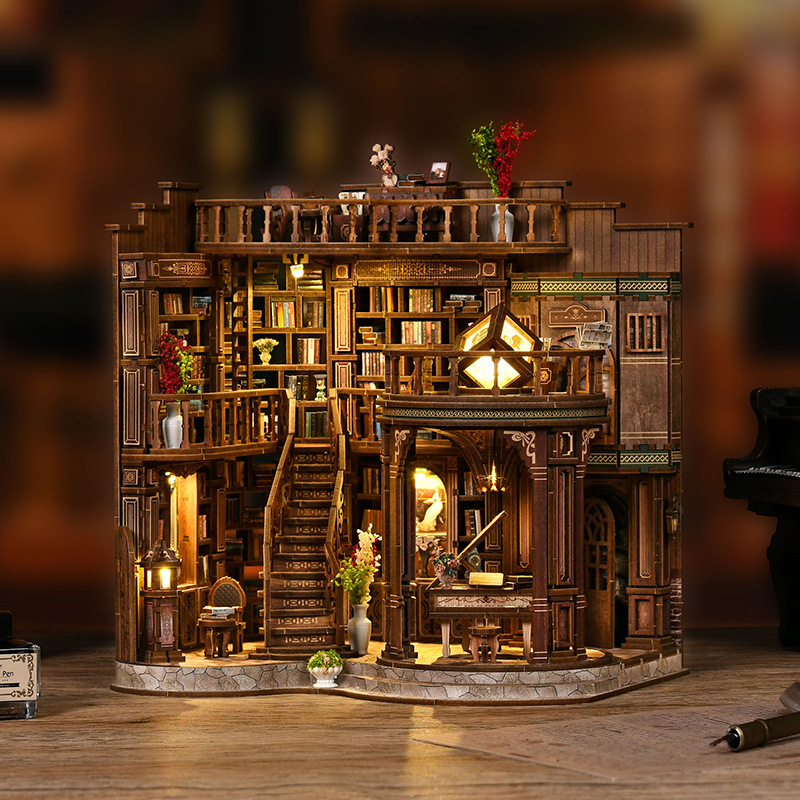 DIY Dream Bookstore 3D Hand-assembled Wood Building Model Creative Toy Gift for Women House Decoration