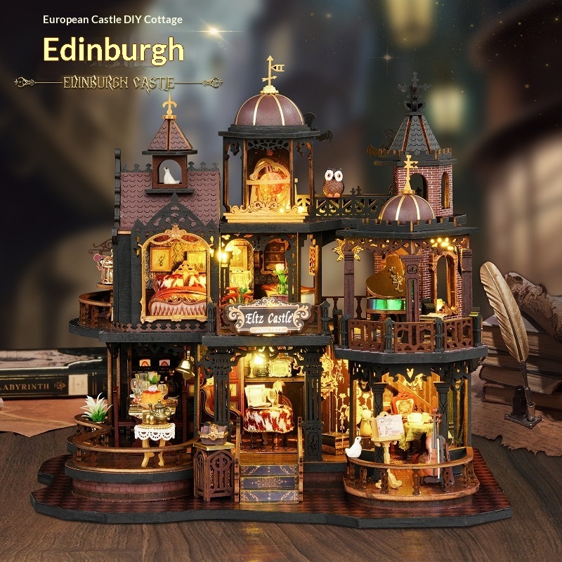 DIY Edinburgh Handmade Wooden Large Villa House Model Kit