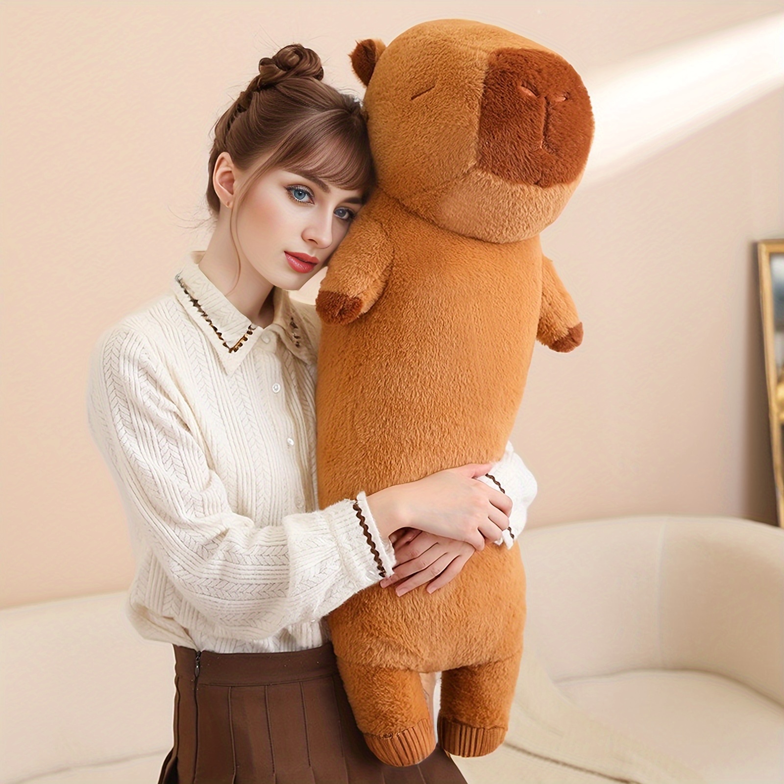 Akkun Extra-Long Capybara Plush Pillow-90cm/35.4in Light Brown Soft Stuffed Animal Body Pillow Realistic Cuddly Comfort Unisex