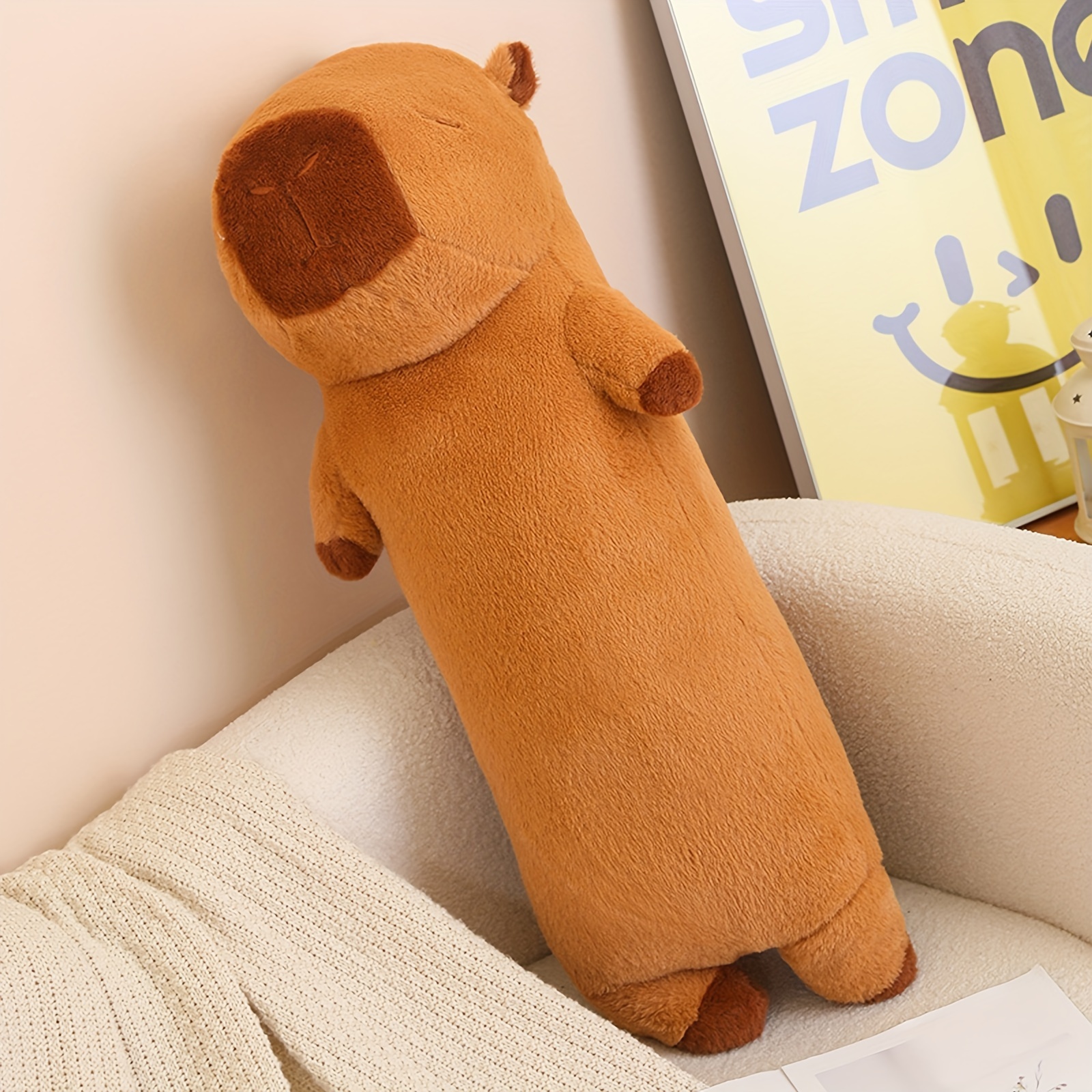 Akkun Extra-Long Capybara Plush Pillow-90cm/35.4in Light Brown Soft Stuffed Animal Body Pillow Realistic Cuddly Comfort Unisex