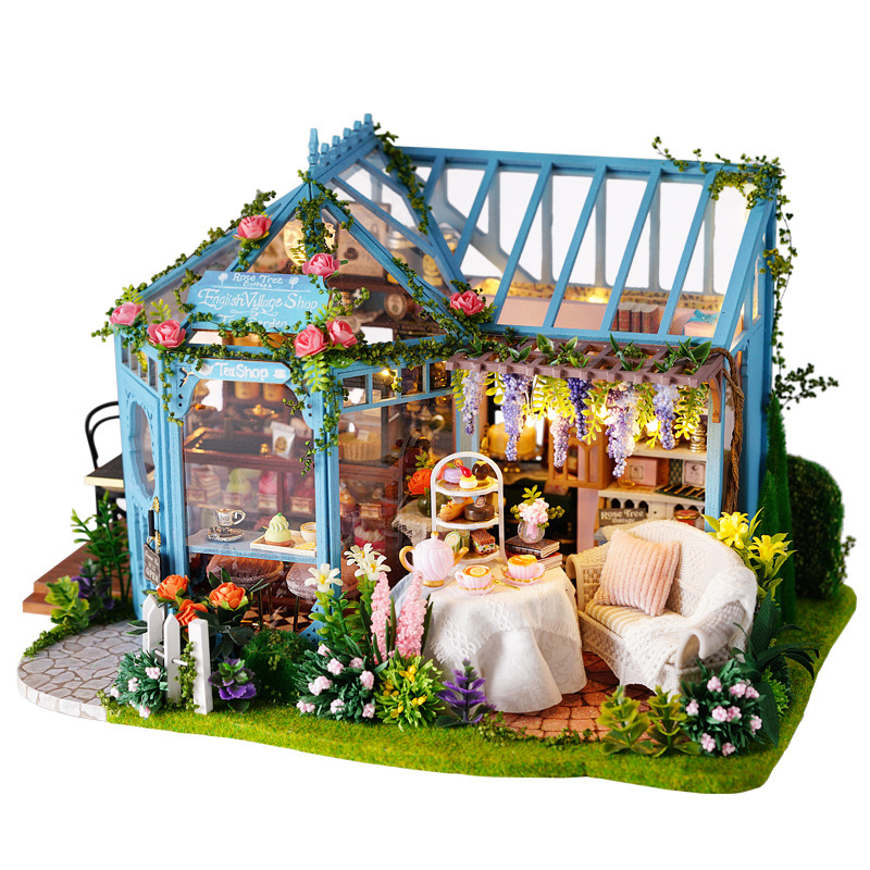 Smart Fun House DIY Toy Cottage Rose Garden Tea House Wooden Handmade Assembly Building Model Villa Courtyard Art House