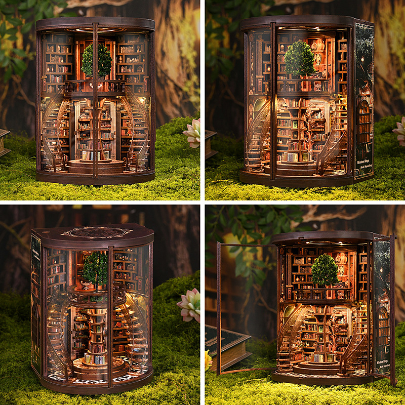Hut DIY Smart Annual Ring Bookstore 3D Hand-assembled Wooden Building Model Ornaments Creative Baby Toys Gift