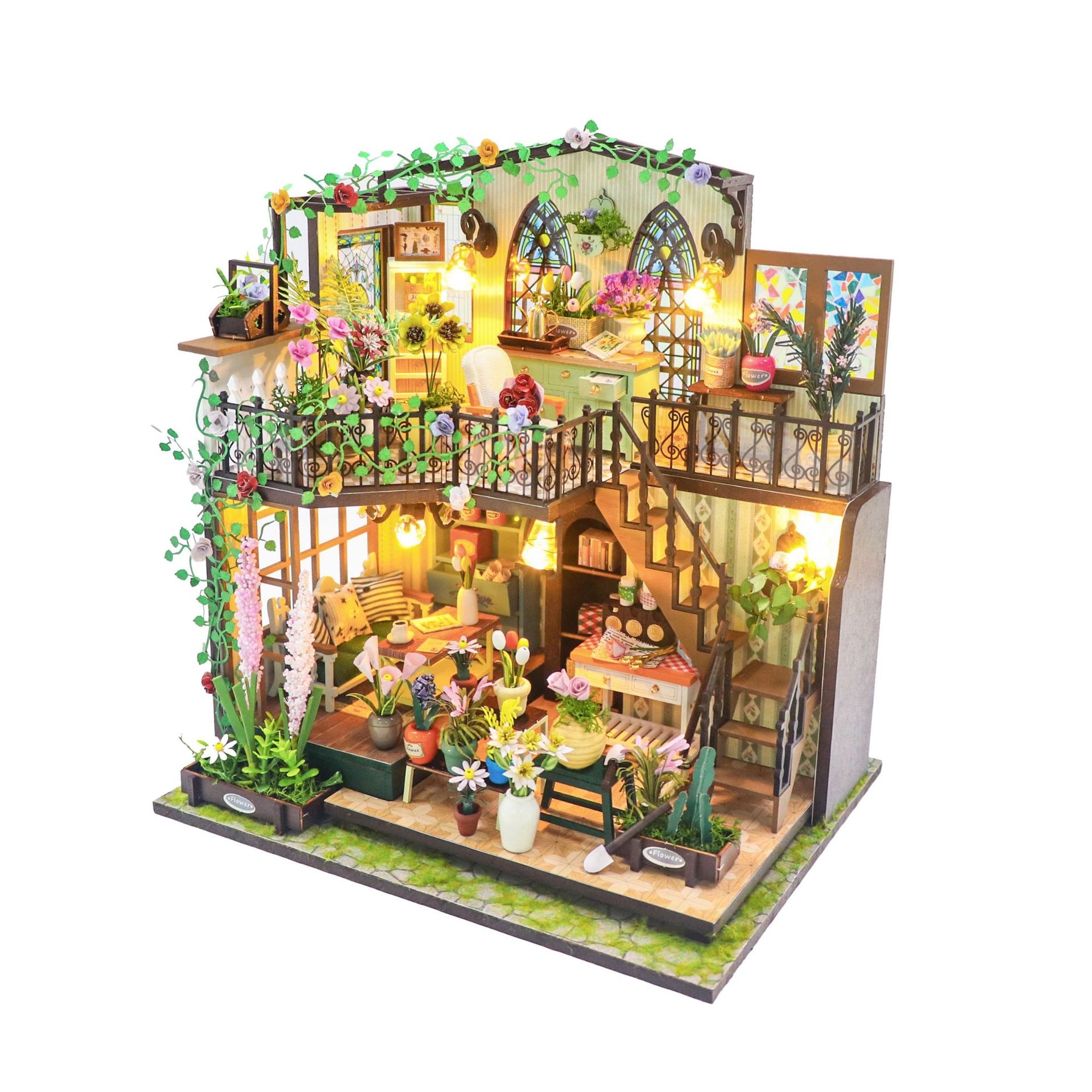 DIY Wood Miniature House Daxi Flower House 3D Assembled Double-Storey Building Model Infant Stress Relief Toy Gift