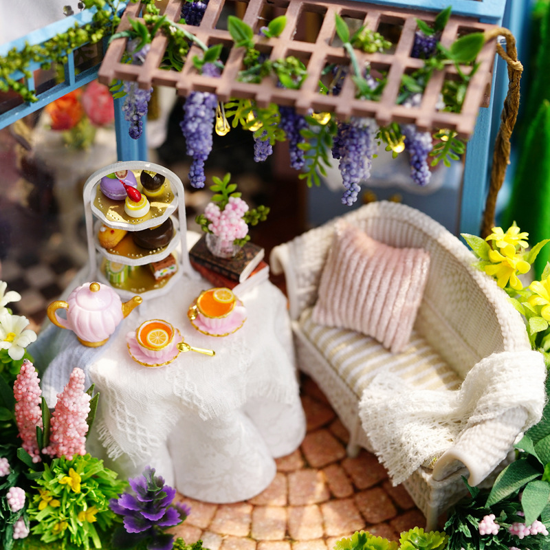 Smart Fun House DIY Toy Cottage Rose Garden Tea House Wooden Handmade Assembly Building Model Villa Courtyard Art House