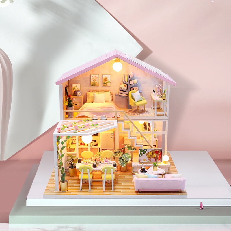DIY Sweet Time Cottage Wooden Handmade Assembled Villa Model Creative Duplex Loft Gift for Girls Color Box